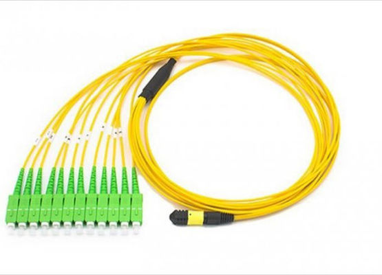 Chiny 12 włókien światłowodowych MPO Sc Apc Patch Cord, Breakout Żółty przewód światłowodowy do sieci pamięci masowej dostawca